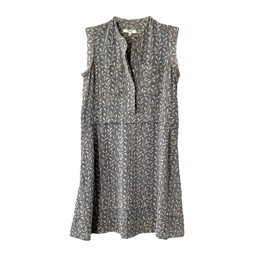 Madewell Gray Sleeveless Leaf Patterned Dress Size 00 NWOT